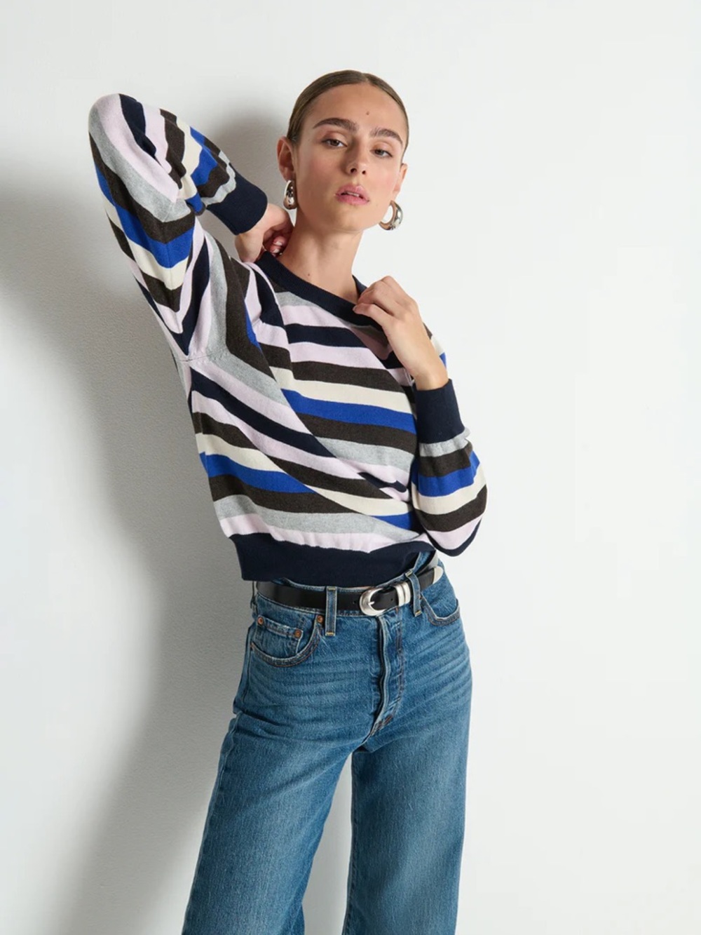 Nation Los Angeles Yanni Stripe Multicolor Cashmere Cotton Sweater NEW $238